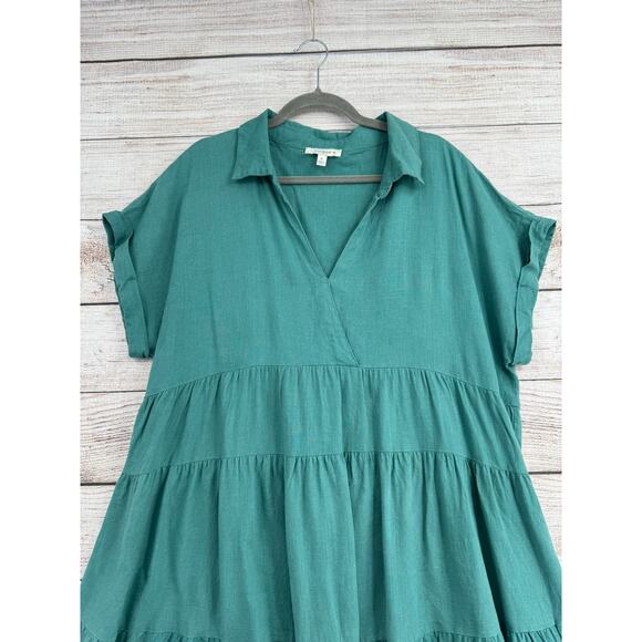 Umgee USA Linen Blend V-Neck Shirt Mini Dress Womens XL Green Rough Hem - Picture 3 of 10